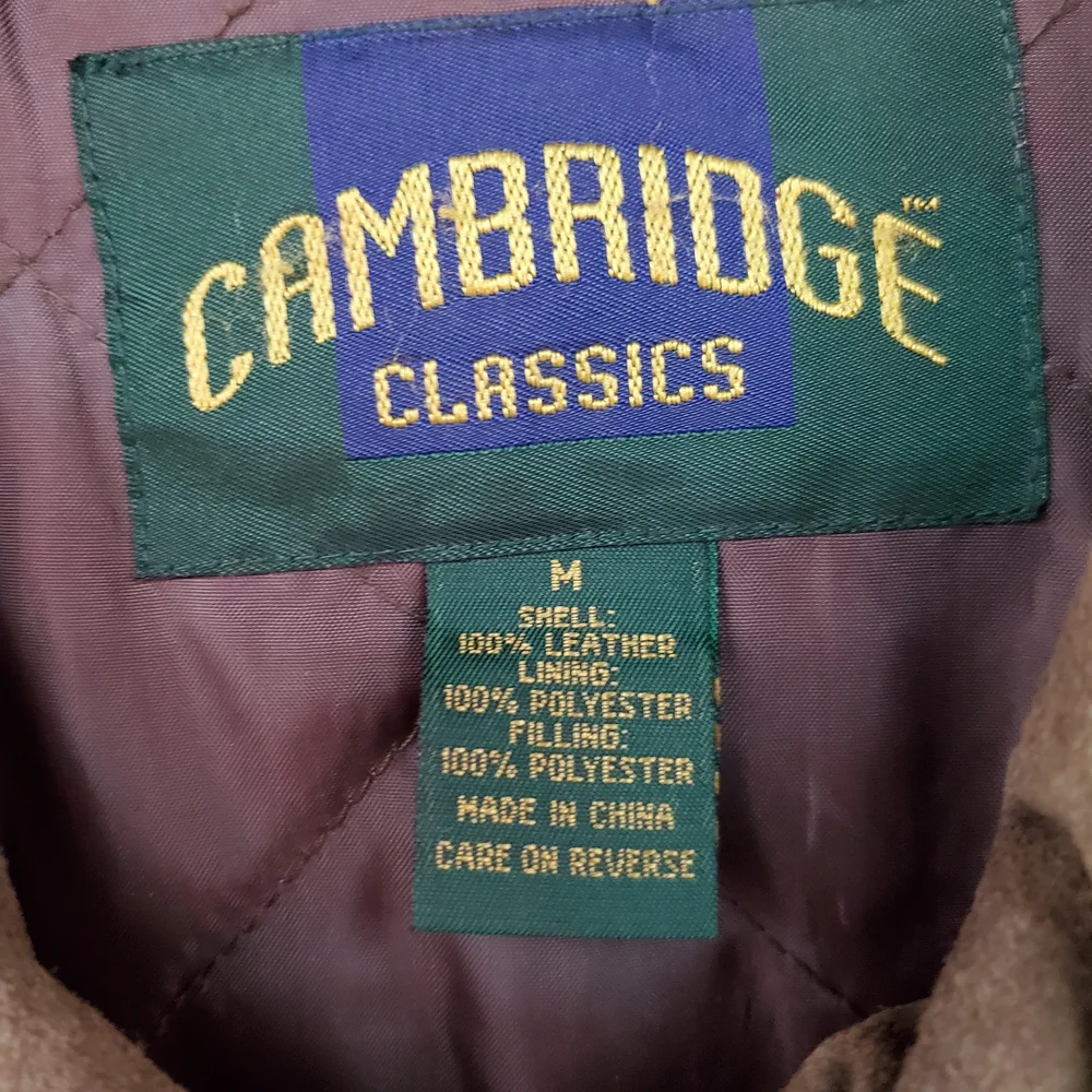 Vintage Cambridge Classics Men's Brown Leather Bomber Jacket 1990's Size M/L.